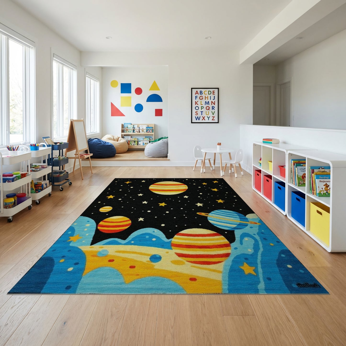 Vibrant Striped Planets Stars Cosmic Rug
