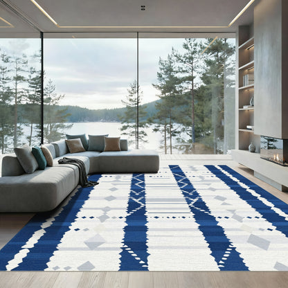 Symmetrical Blue Diamond Geometric Stripe Rug