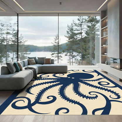 Dark Blue Octopus Swirl Cream Rug