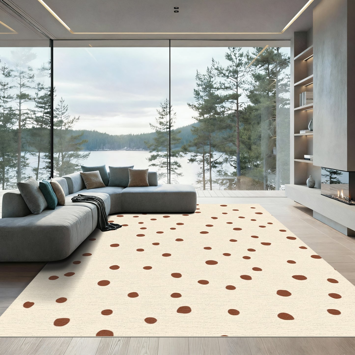 Cream Brown Scattered Polka Dots Rug