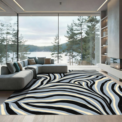 Gray And Cream Zebra Stripe Swirls Rug