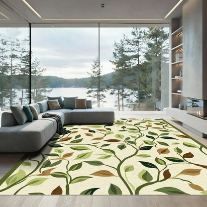 Earthy Tone Leaf Vine Botanical Rug