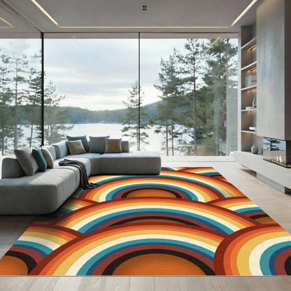 Retro Rainbow Arched Geometric Rug