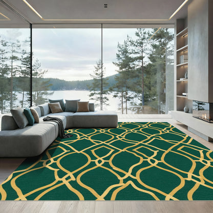 Emerald Green Gold Lattice Rug