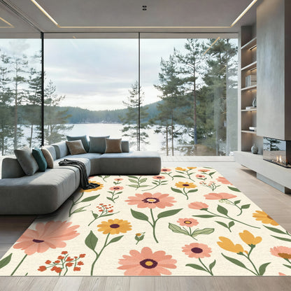 Pink Yellow Meadow Floral Garden Rug