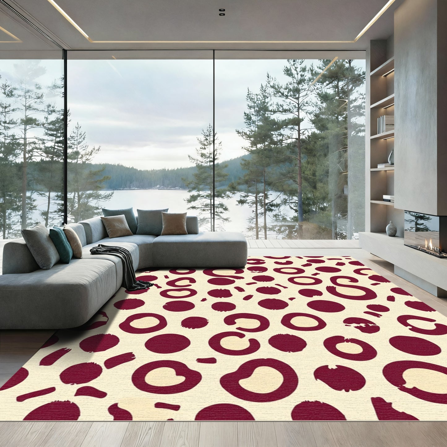 Maroon Abstract Spotted Organic Shapes Rug