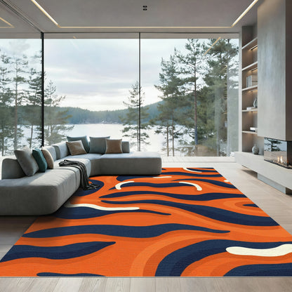 Bold Orange Navy Abstract Waves Rug