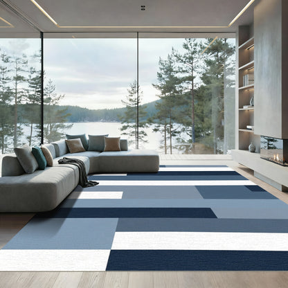 Modern Blue Gray Horizontal Stripe Rug