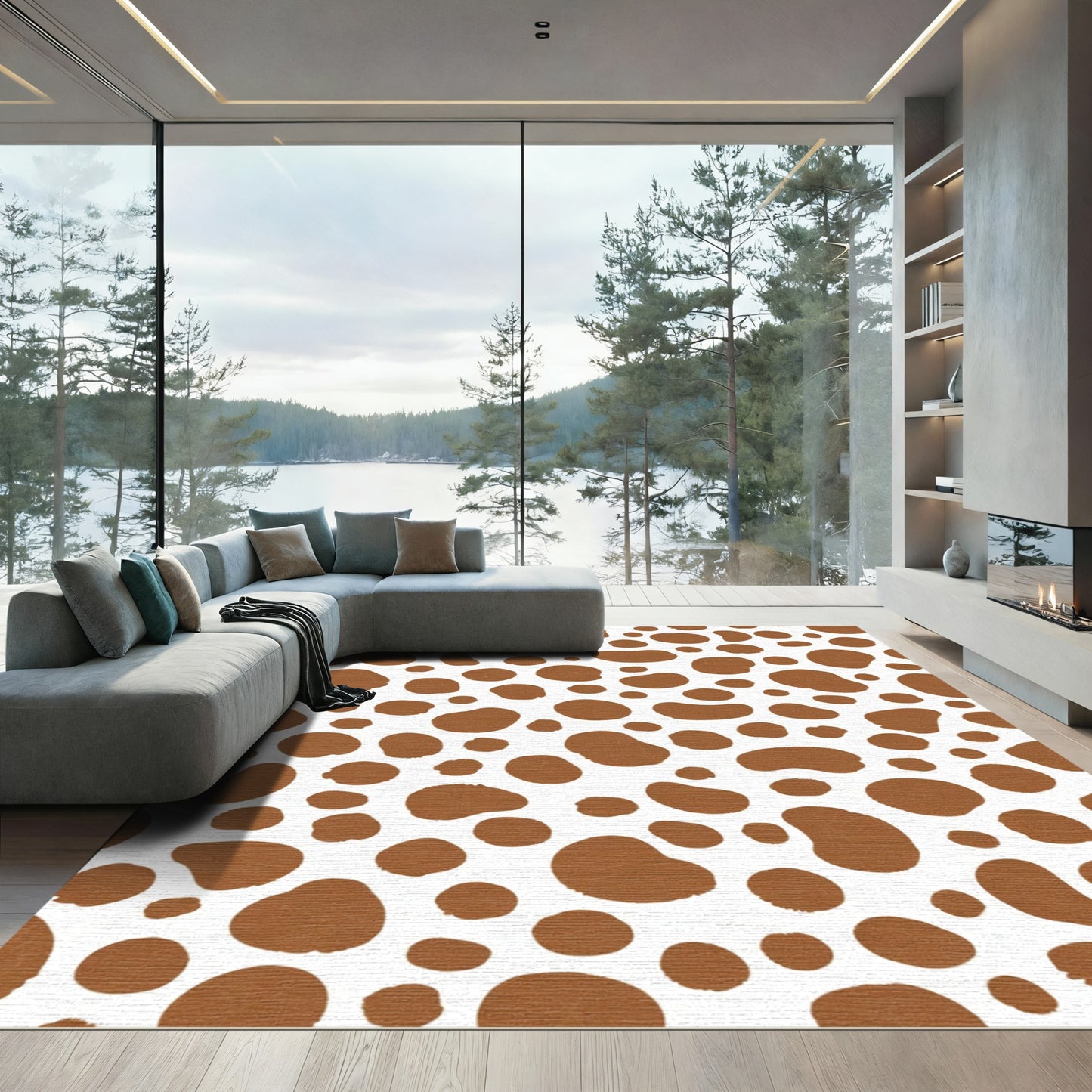 Brown Spotted Random Abstract Rounds Rug