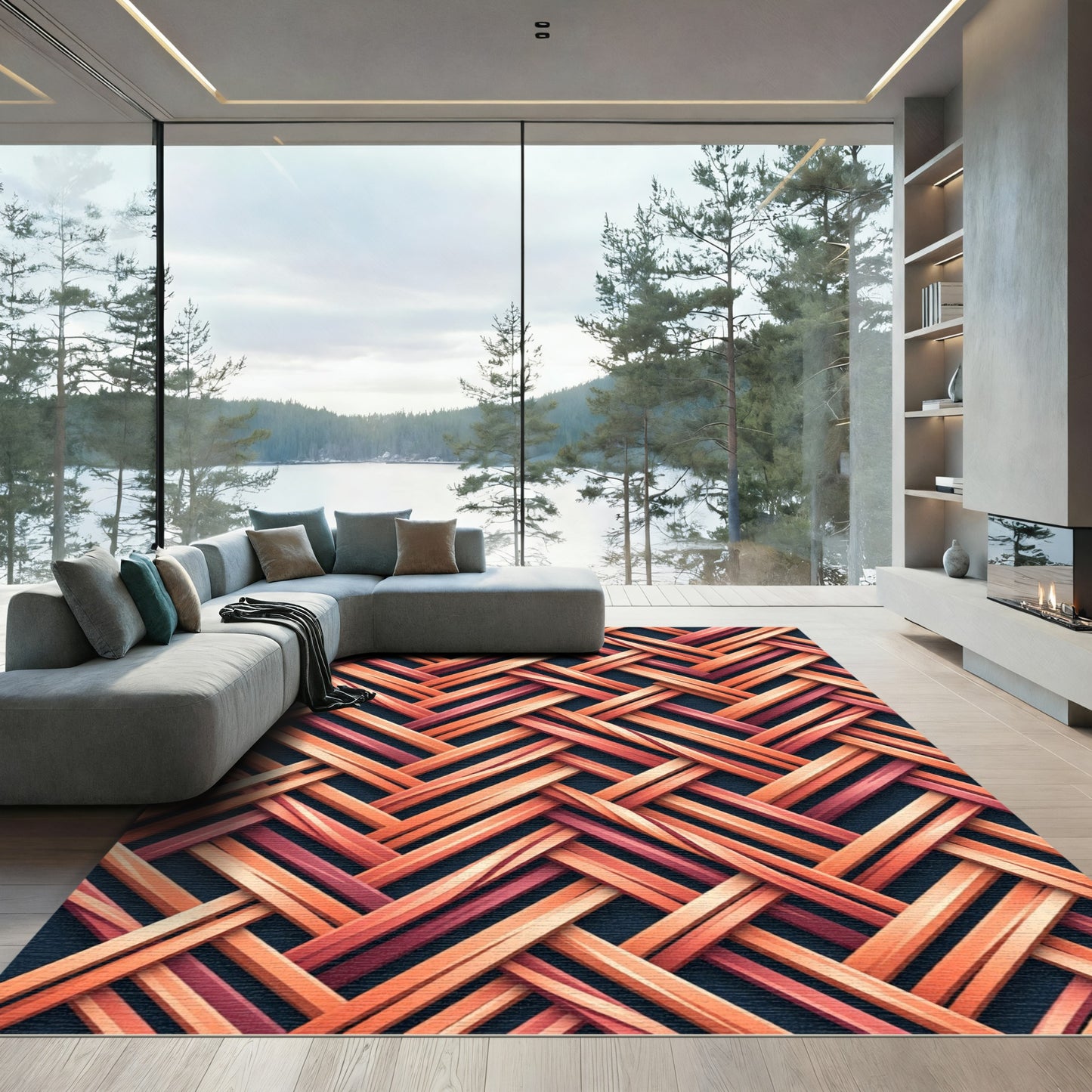 Overlapping Intertwined Warm Terracotta Bands Rug