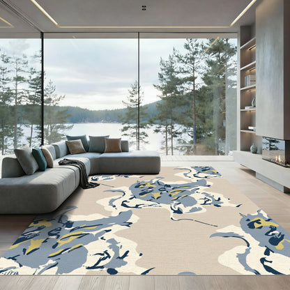 Abstract Azure and Ochre Organic Shapes Rug