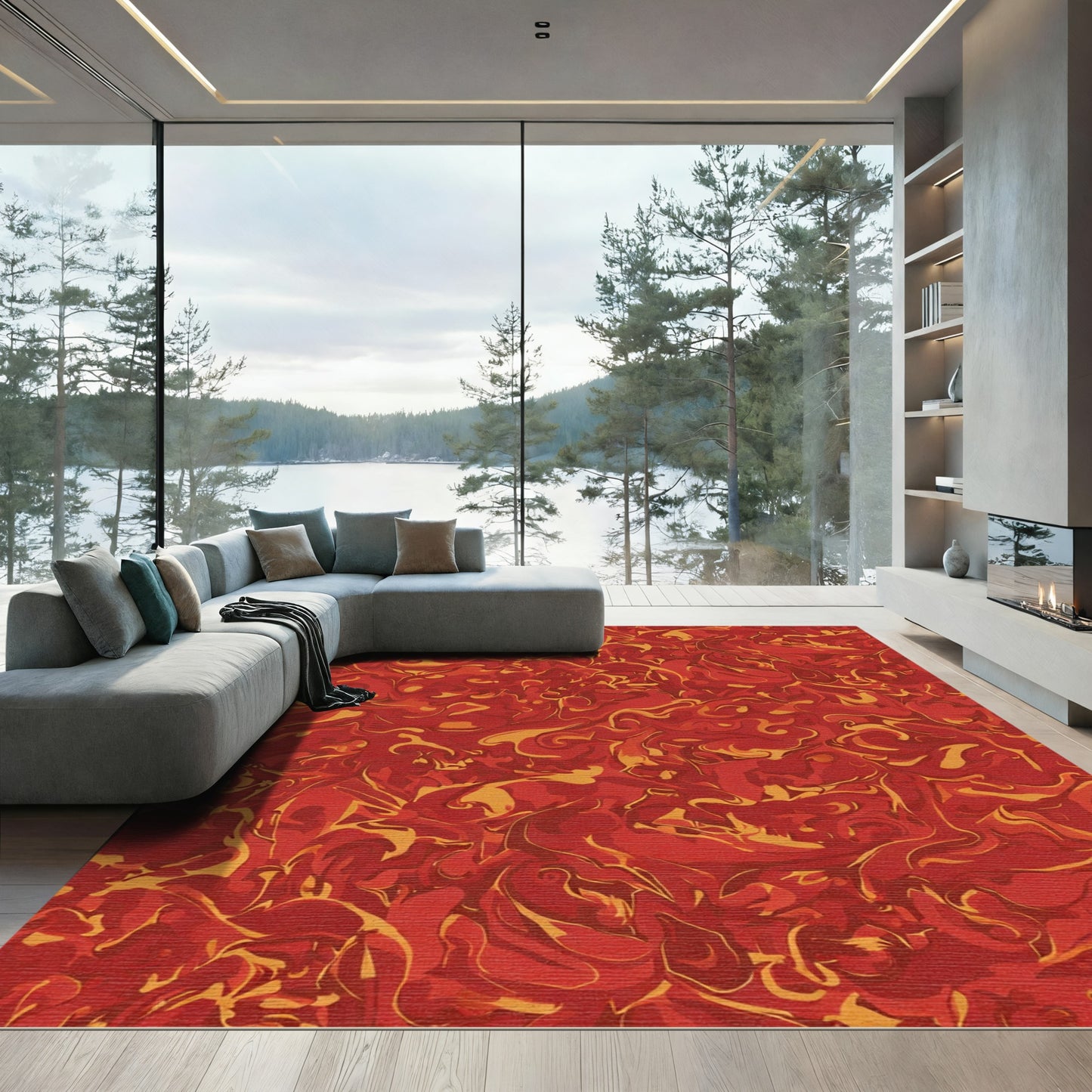 Fiery Swirl Abstract Red Tapestry Rug