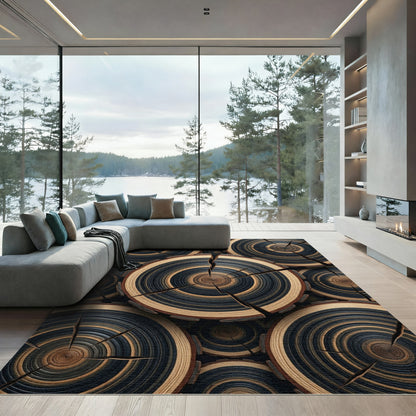 Natural Wood Slice Ringed Composition Rug