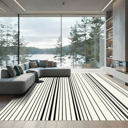 Bold Black Striped Cream Rug