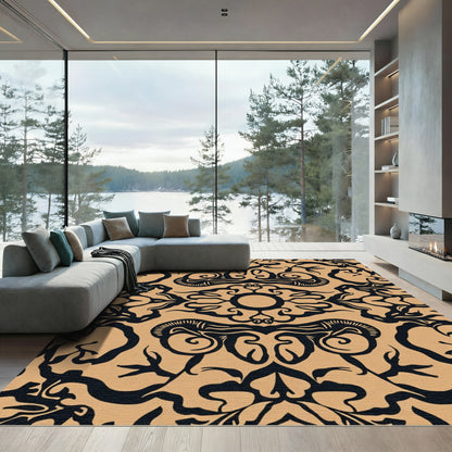 Ornate Black Gold Scroll Foliage Rug