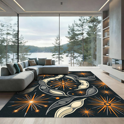 Midcentury Orange Starburst Pea Pod Rug