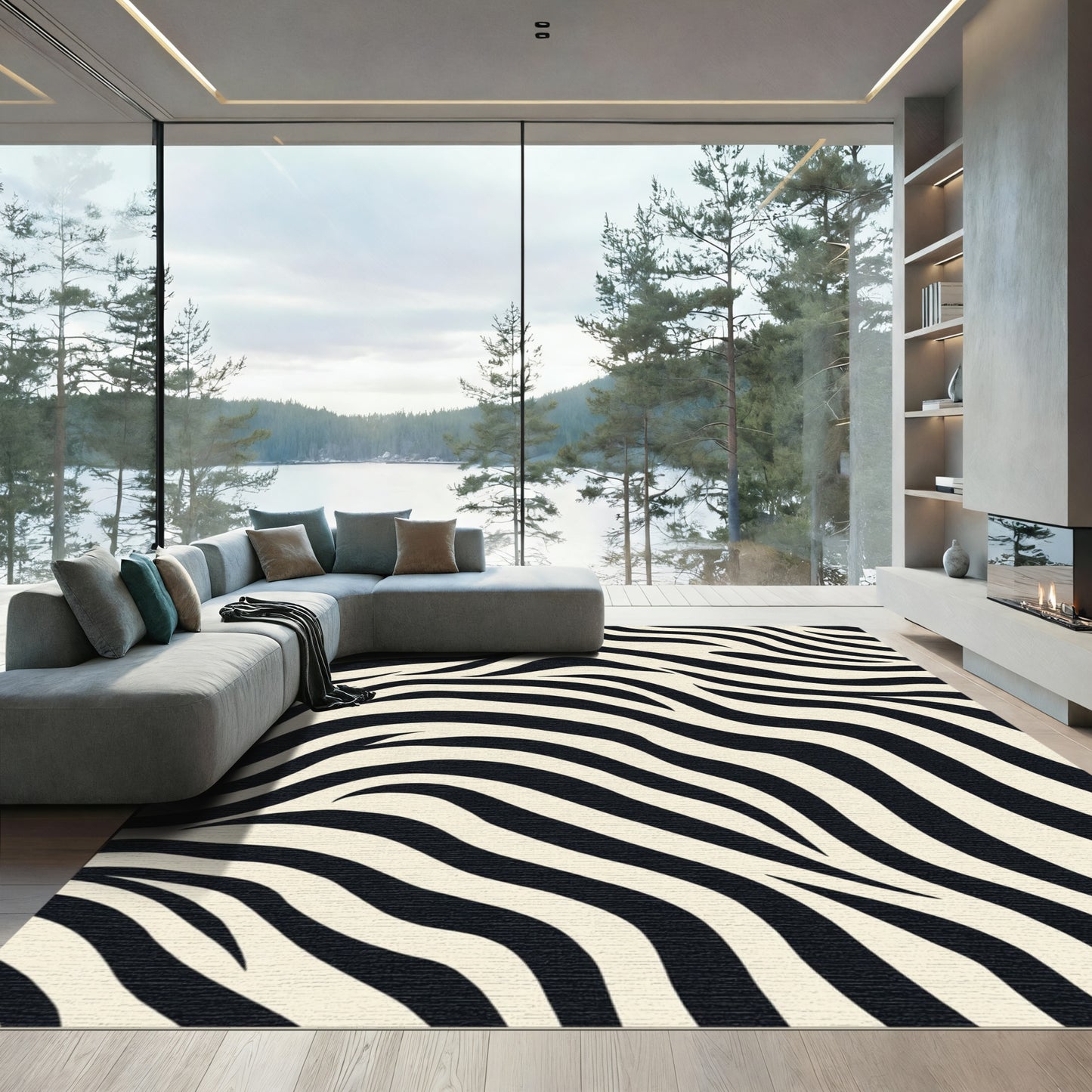 Bold Black Cream Animal Print Rug