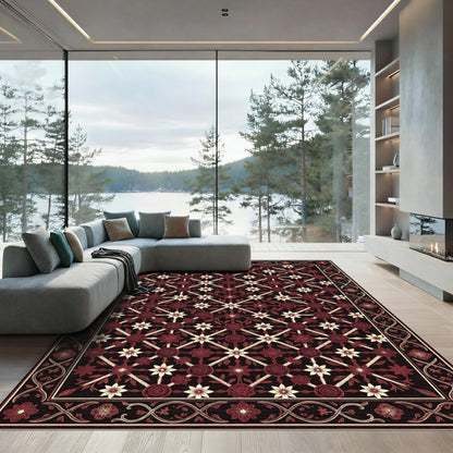 Gothic Crimson Floral Lattice Trellis Rug