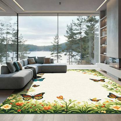 Lush Greenery Butterfly Garden Rug