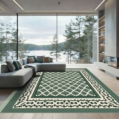 Elegant Green Lattice Border Rug