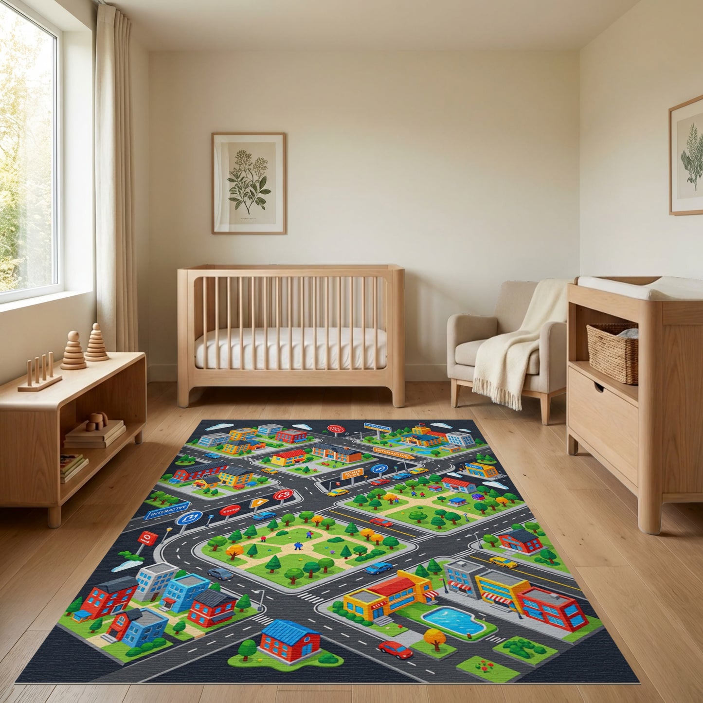 Colorful Isometric Urban Cityscape Rug 2