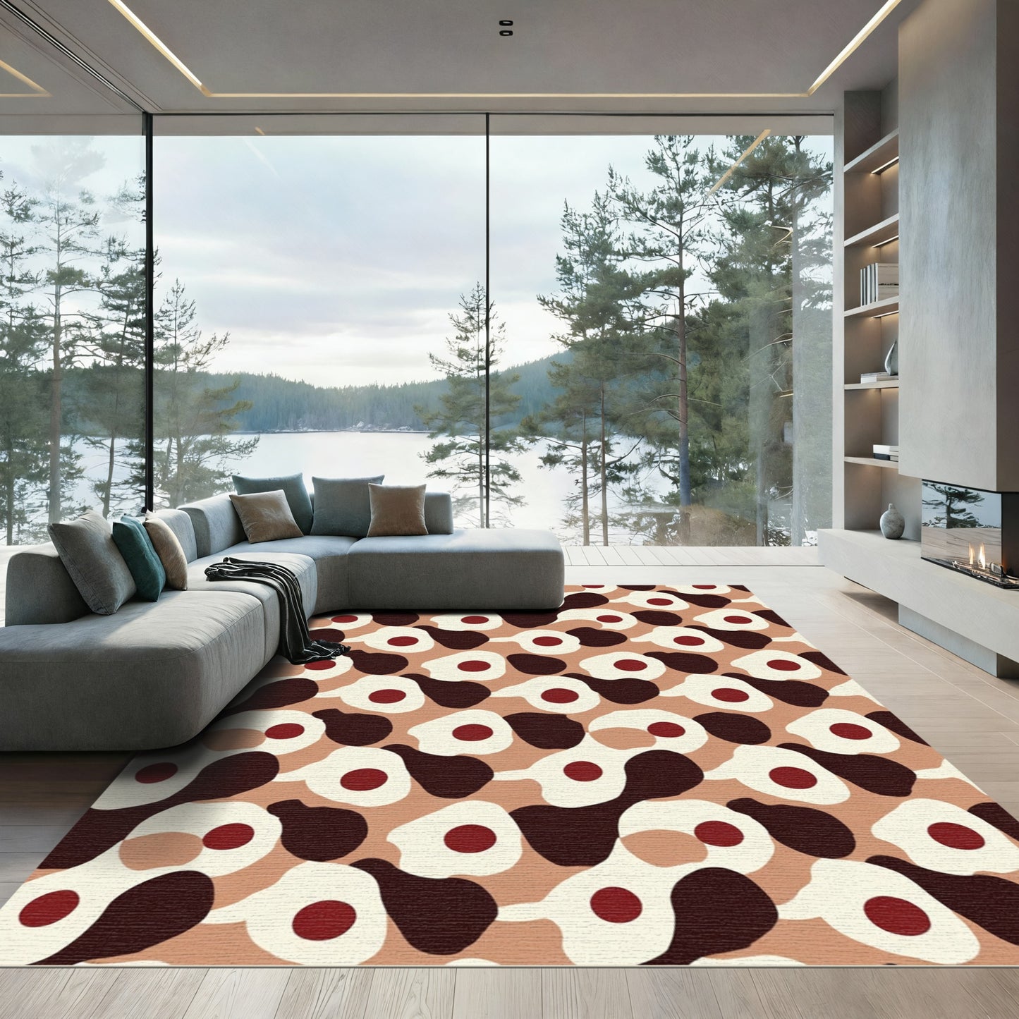 Midcentury Ochre Blob Cluster Rug