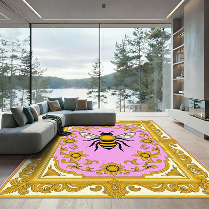 Pink Gold Baroque Bee Floral Rug