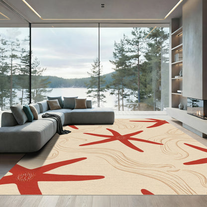 Red Starfish Cream Swirl Arrangement Rug