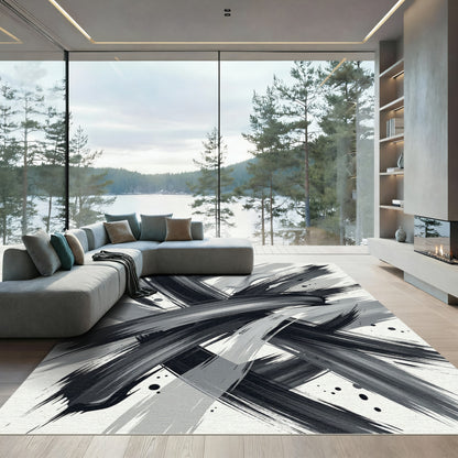 Monochromatic Dynamic Brush Stroke Abstract Rug