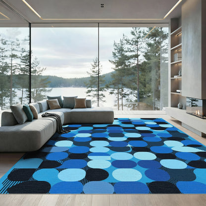 Aqua Blue Circles Mid Century Modern Rug