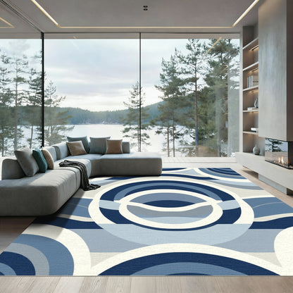 Navy Blue Abstract Arc Wave Rug
