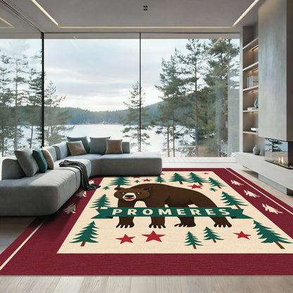Woodland Bear Forest Scene Rug