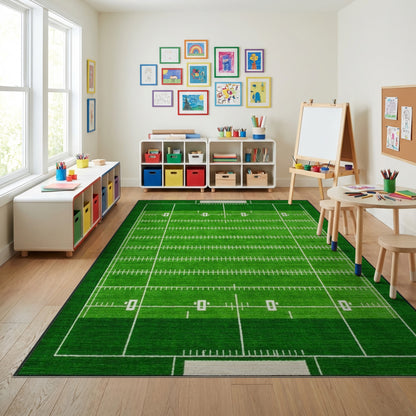 Green Football Field Yard Lines Rug