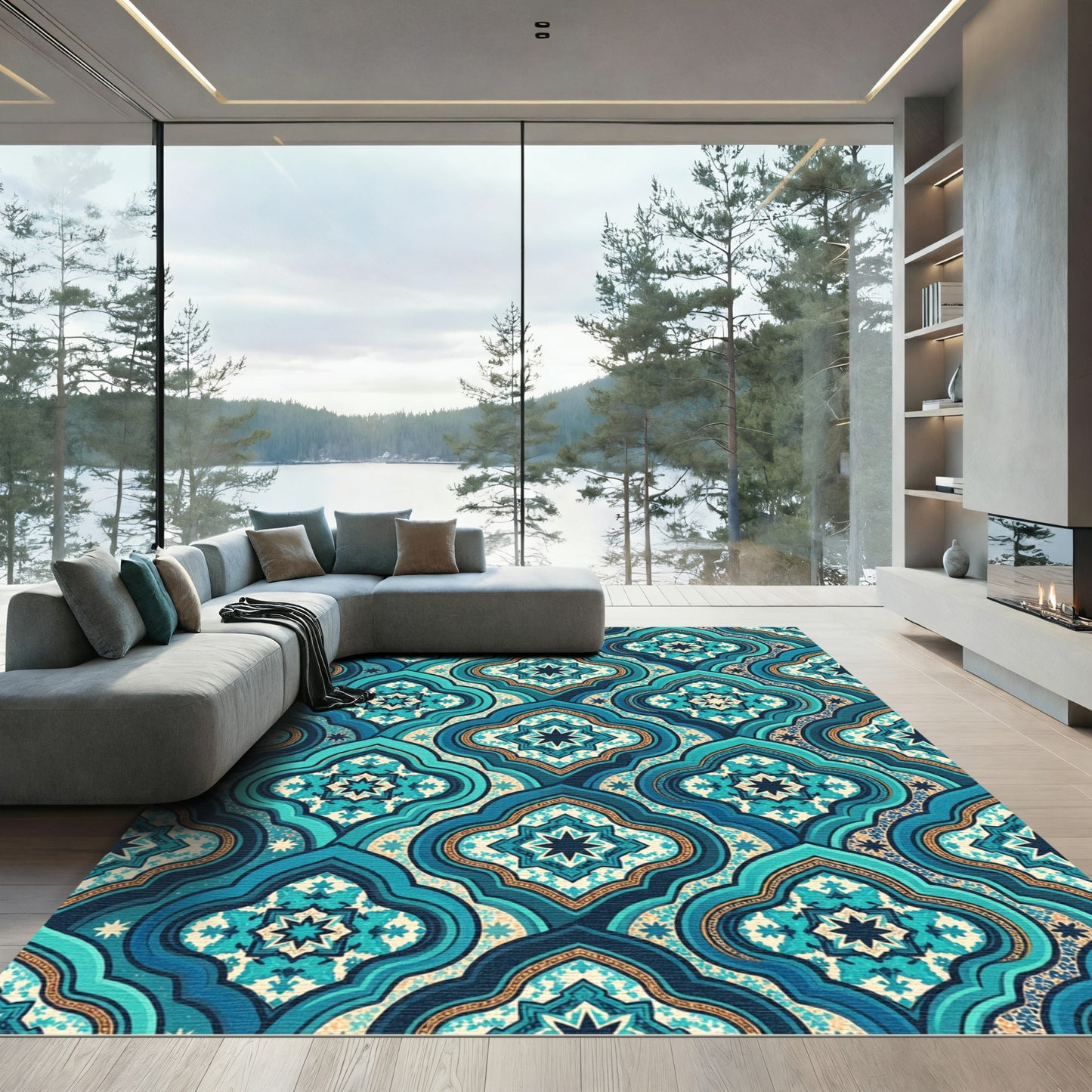 Deep Teal Quatrefoil Star Medallion Rug