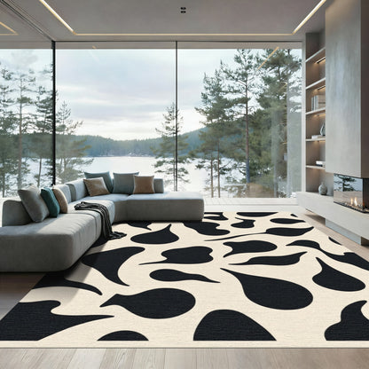 Black White Abstract Irregular Shapes Rug