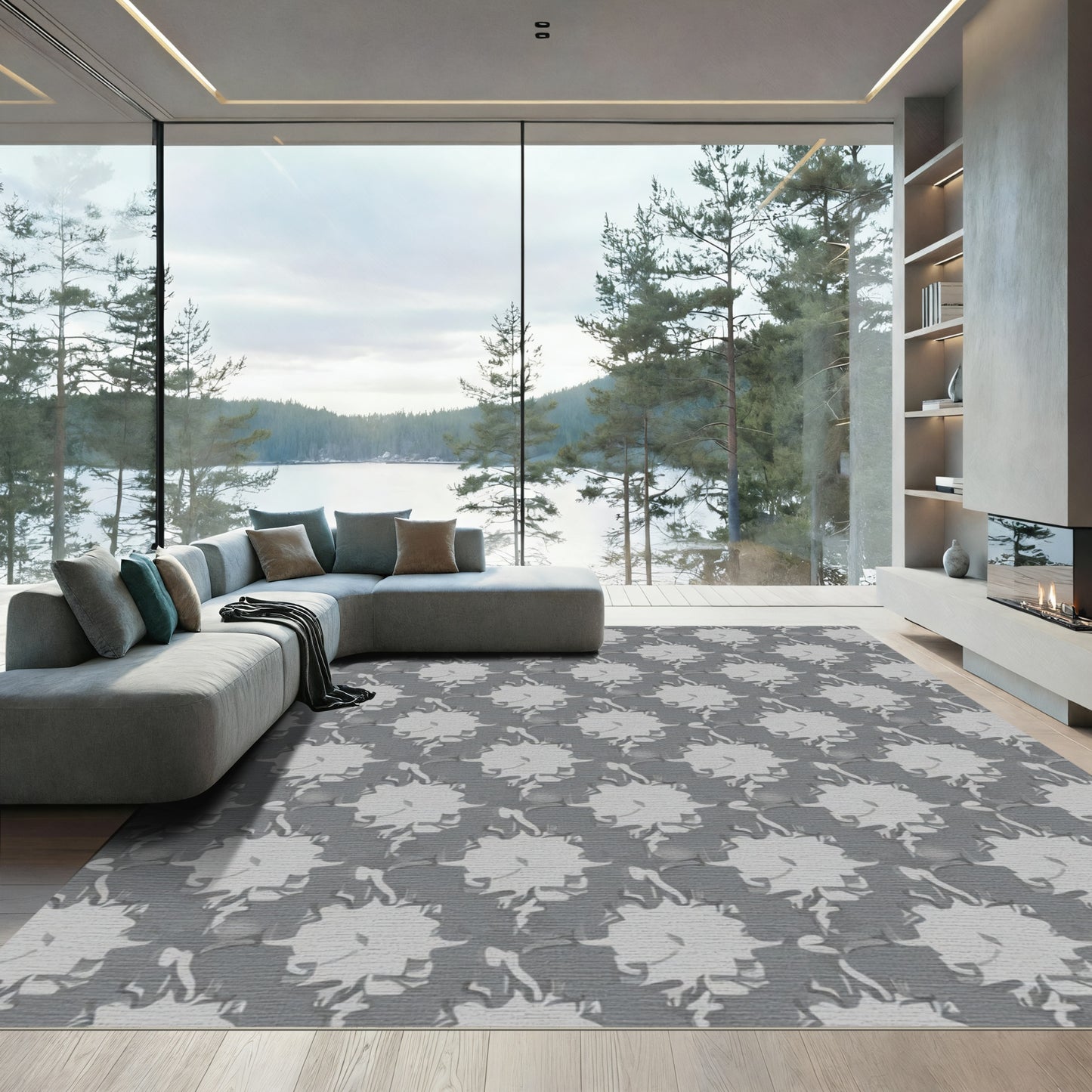 Monochromatic Gray Starburst Repeat Rug