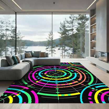 Vibrant Neon Cyberpunk Concentric Circles Rug