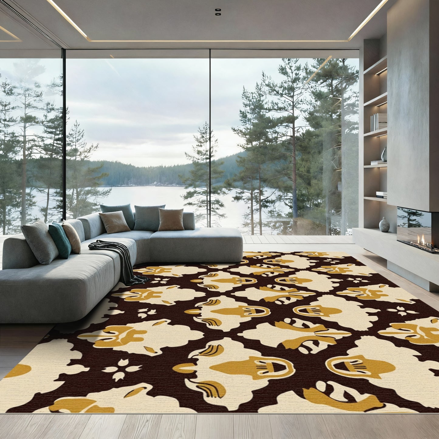 Cream Gold Floral Ogee Rug
