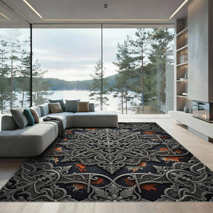Ornate Silver Filigree Iron Medallion Rug