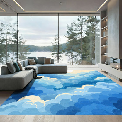 Dreamy Blue Cloudscape Abstract Art Rug