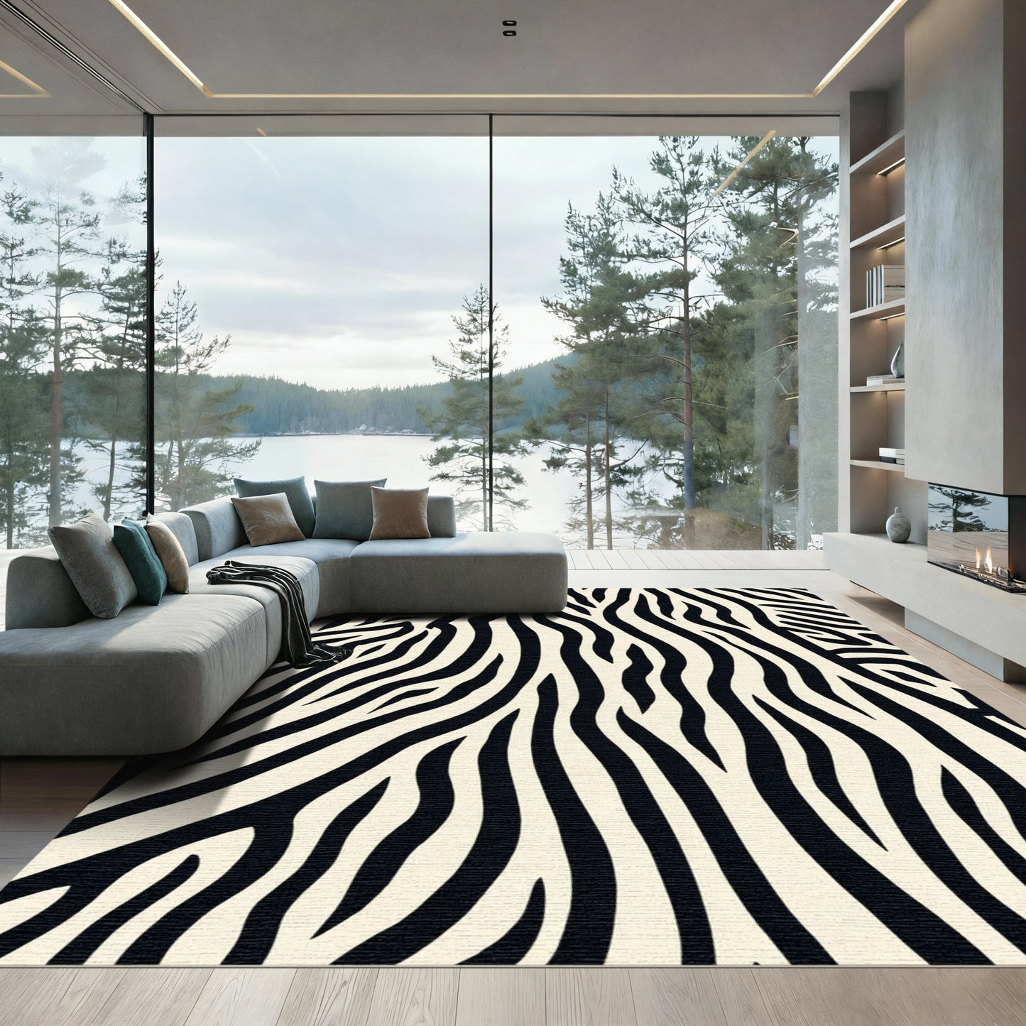 Black Cream Abstract Animal Stripe Rug