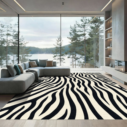 Black Cream Abstract Animal Stripe Rug