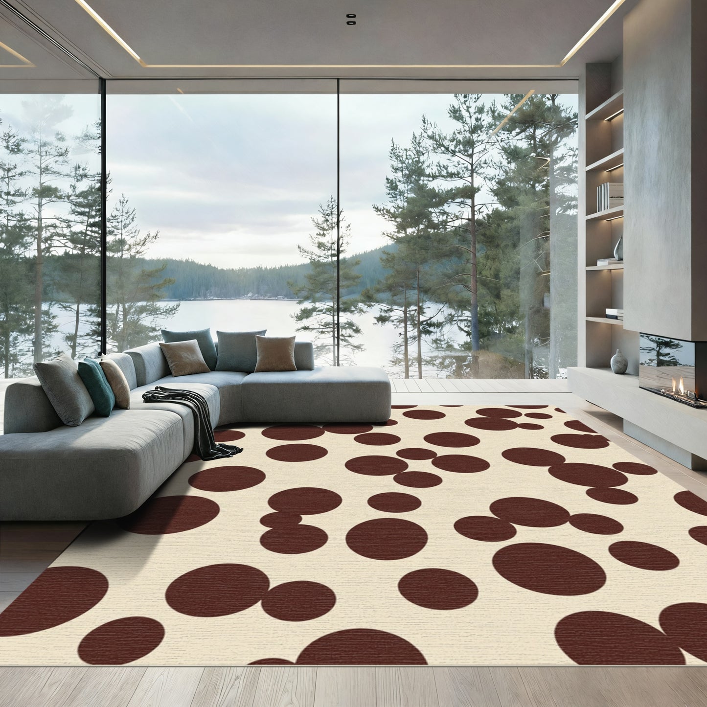 Brown Circles Cream Backdrop Rug