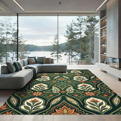 Emerald Verdant Floral Ornate Archwork Rug