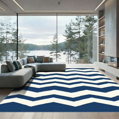 Classic Navy White Chevron Rug