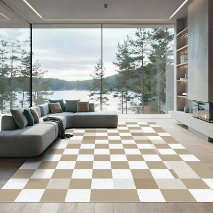 Minimalist Tan Square Checkered Rug