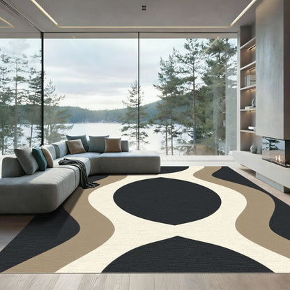 Dark Neutral Tan Cream Interlocking Waves Rug