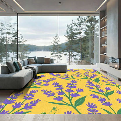 Purple Lavender Branches Yellow Background Rug