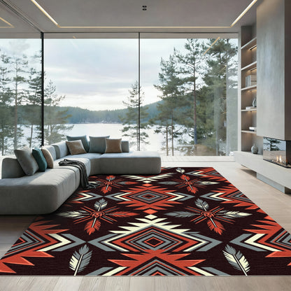 Tribal Geometric Earthy Feather Rug