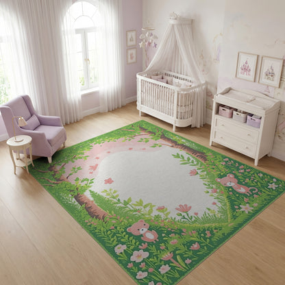 Whimsical Forest Teddy Bears Floral Rug